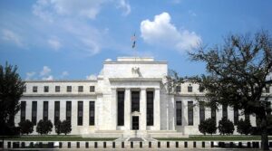 The Federal Reserve Board building in Washington in an August 2008 archive photograph, not the Dallas Fed or Logans Davidson College appearance.