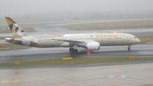 File photograph of a real Etihad Boeing 787-9 in airline livery.