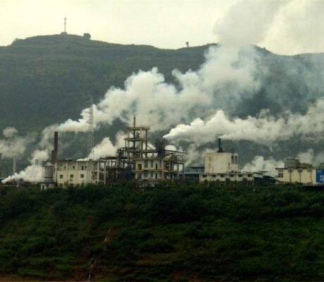 A factory along China's Yangtze River in a September 2008 archive photograph, not identified as an October 2026 survey business.