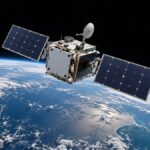 Illustration of a small research satellite in orbit.