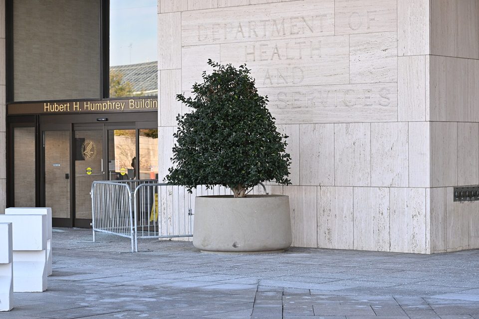 HHS headquarters entrance in Washington, February 2025. Archive photograph, not a California home-health provider.