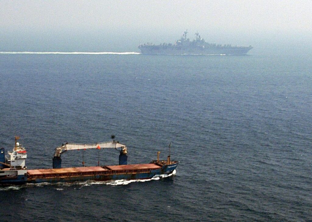 Merchant ship in the Strait of Hormuz, 2004, US Navy public domain