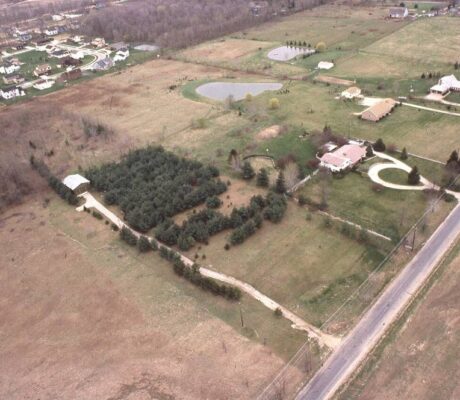 Aerial view of a suburban housing neighborhood