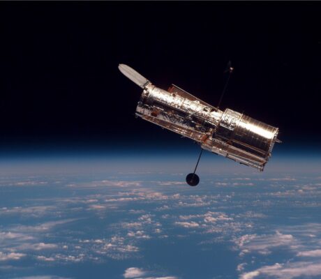 Hubble Space Telescope after its second servicing mission in February1997. NASA archive.