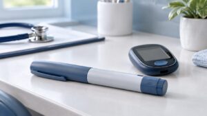 AI-generated illustration of generic diabetes-care equipment, not the Awiqli product.