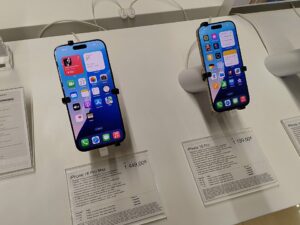 iPhone 16 Pro and Pro Max display models in Slovakia, March 27, 2025.