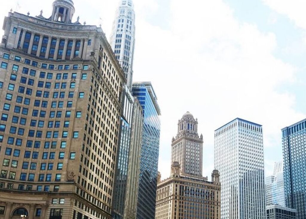 Archive photo of Chicago skyline, not identified as a GE HealthCare facility