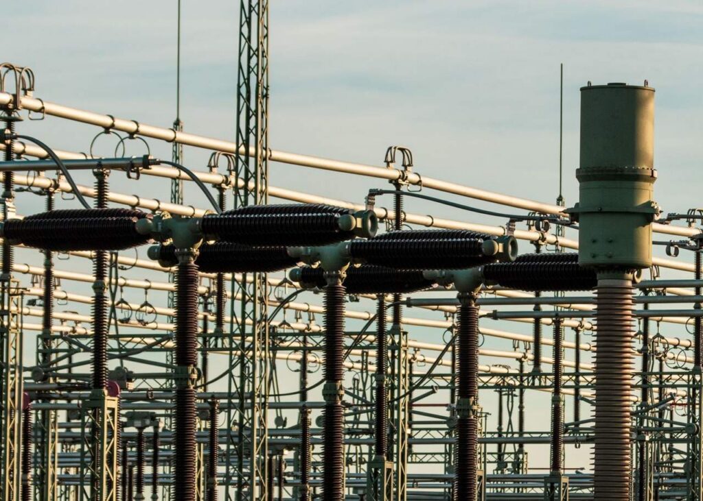 Archive high-voltage substation equipment, not a GE Vernova or Trench facility