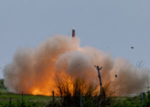 Archive photo: a Patriot interceptor missile launches during a live-fire exercise