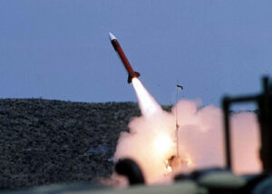 Archive photo: a Patriot interceptor missile climbs skyward moments after launch