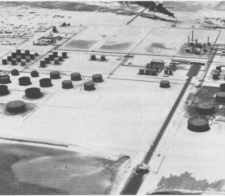 Archive photo: an aerial view of the Ras Tanura refinery and tank farm in Saudi Arabia