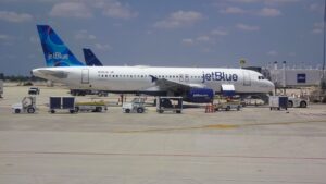 File photograph of a real JetBlue Airbus A320 in airline livery.