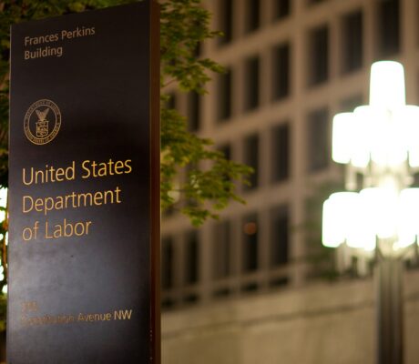 U.S. Department of Labor sign at the Frances Perkins Building. File photograph by Shawn T. Moore / U.S. Department of Labor; cropped.