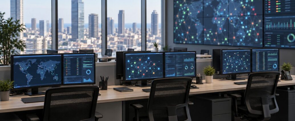 AI-generated illustration of a generic cybersecurity operations room, not Mave's offices.
