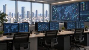 AI-generated illustration of a generic cybersecurity operations room, not Mave's offices.