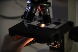 Microscope at Collegio Rotondi in Italy, December 13, 2023.