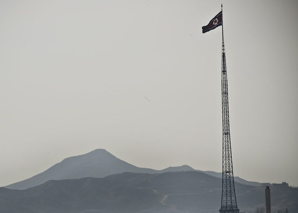 Archive photograph of North Korea's flag flying in Kijong-dong in 2012; not an image of the current suspected missile launch.
