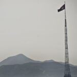 Archive photograph of North Korea's flag flying in Kijong-dong in 2012; not an image of the current suspected missile launch.