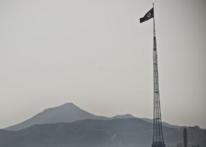 Archive photograph of North Korea's flag flying in Kijong-dong in 2012; not an image of the current suspected missile launch.