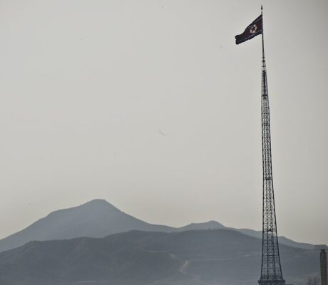 Archive photograph of North Korea's flag flying in Kijong-dong in 2012; not an image of the current suspected missile launch.