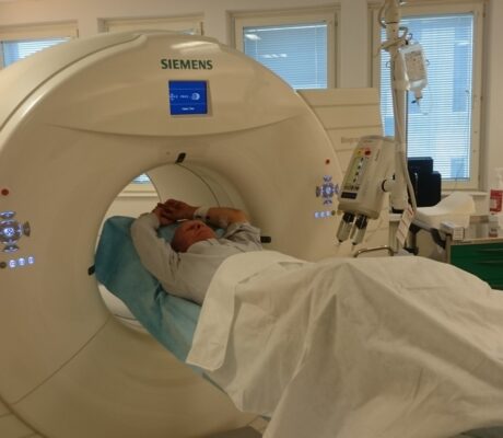 Illustrative PET/CT scanner at Karolinska University Hospital Huddinge in February2016. Not Hoboken equipment or a Pixclara patient.