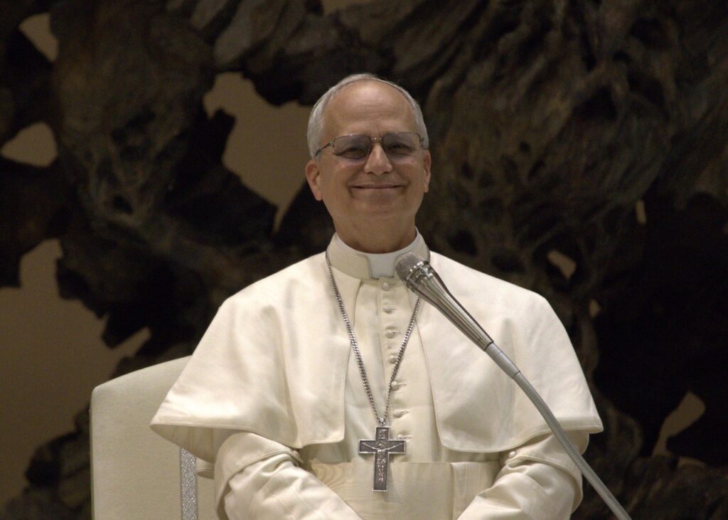 Pope Leo XIV at a media audience on May 12, 2025.