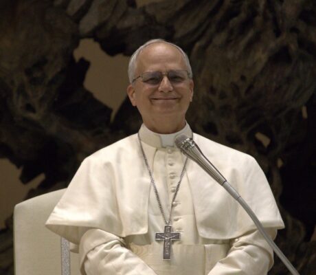 Pope Leo XIV at a media audience on May 12, 2025.
