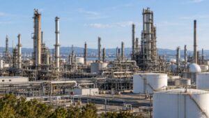 AI-generated illustration of a generic refinery, not an actual named facility.