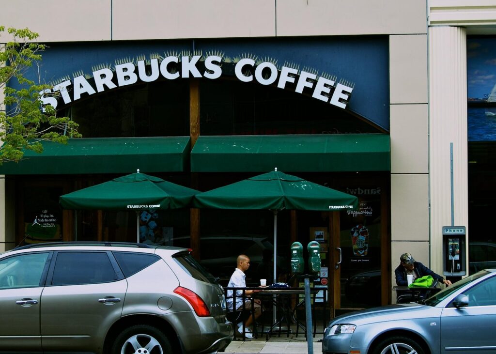 Starbucks storefront in Long Beach, California, in May 2010. Archive photograph.