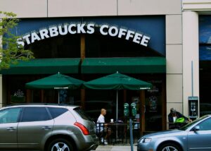Starbucks storefront in Long Beach, California, in May 2010. Archive photograph.