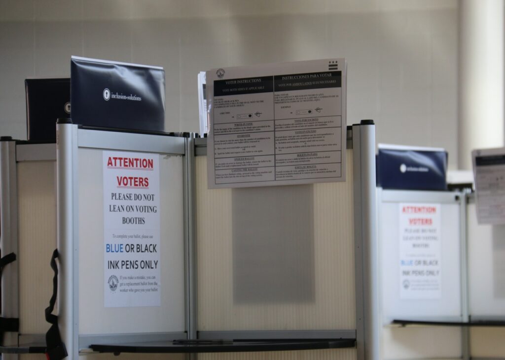 Voting booths at a Washington DC polling station. November5 2024 archive.